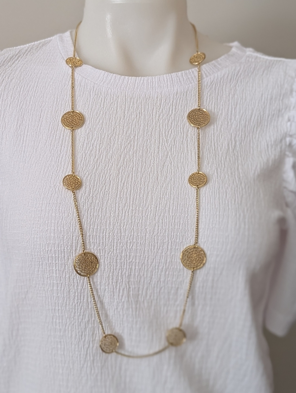 Gold Disc Long Necklace Jewelry